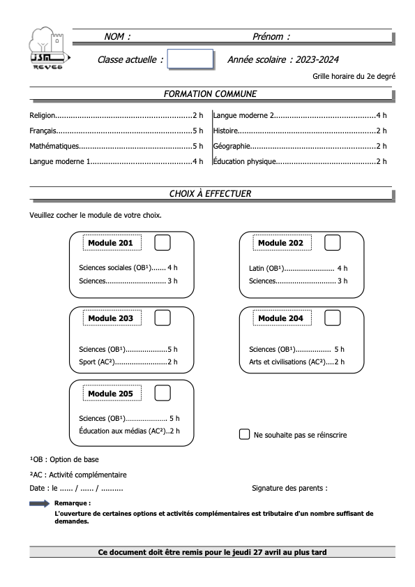 Options 2024 2025 Institut SainteMarie